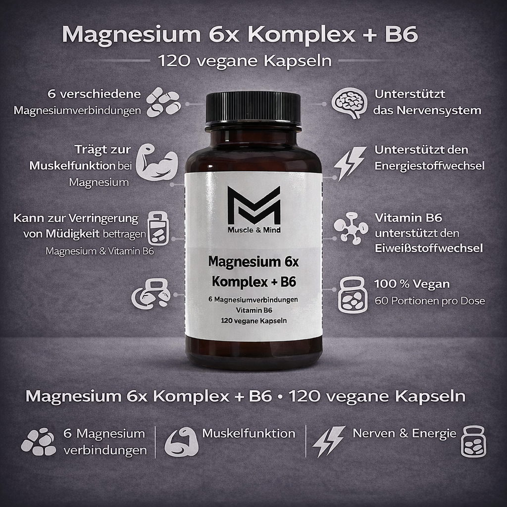 Magnesium 6x Komplex + B6 - 120 vegane Kapseln