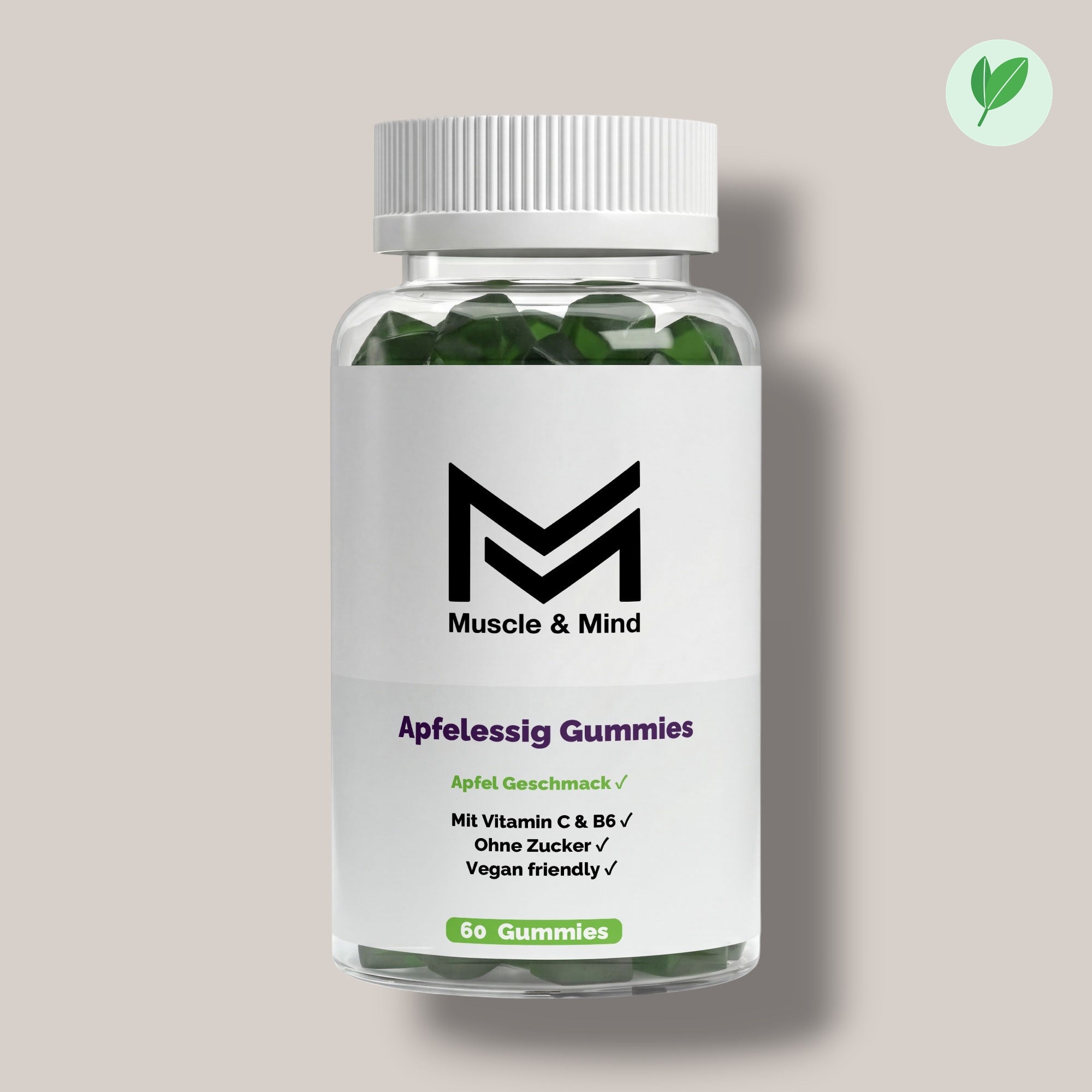 Muscle&Mind Apfelessig Gummies (+C, B6, Chrom) – leicht verdaulich – 60 Stück