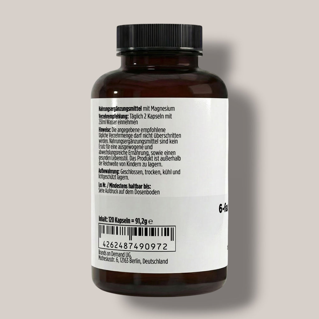 Magnesium 6x Komplex + B6 - 120 vegane Kapseln
