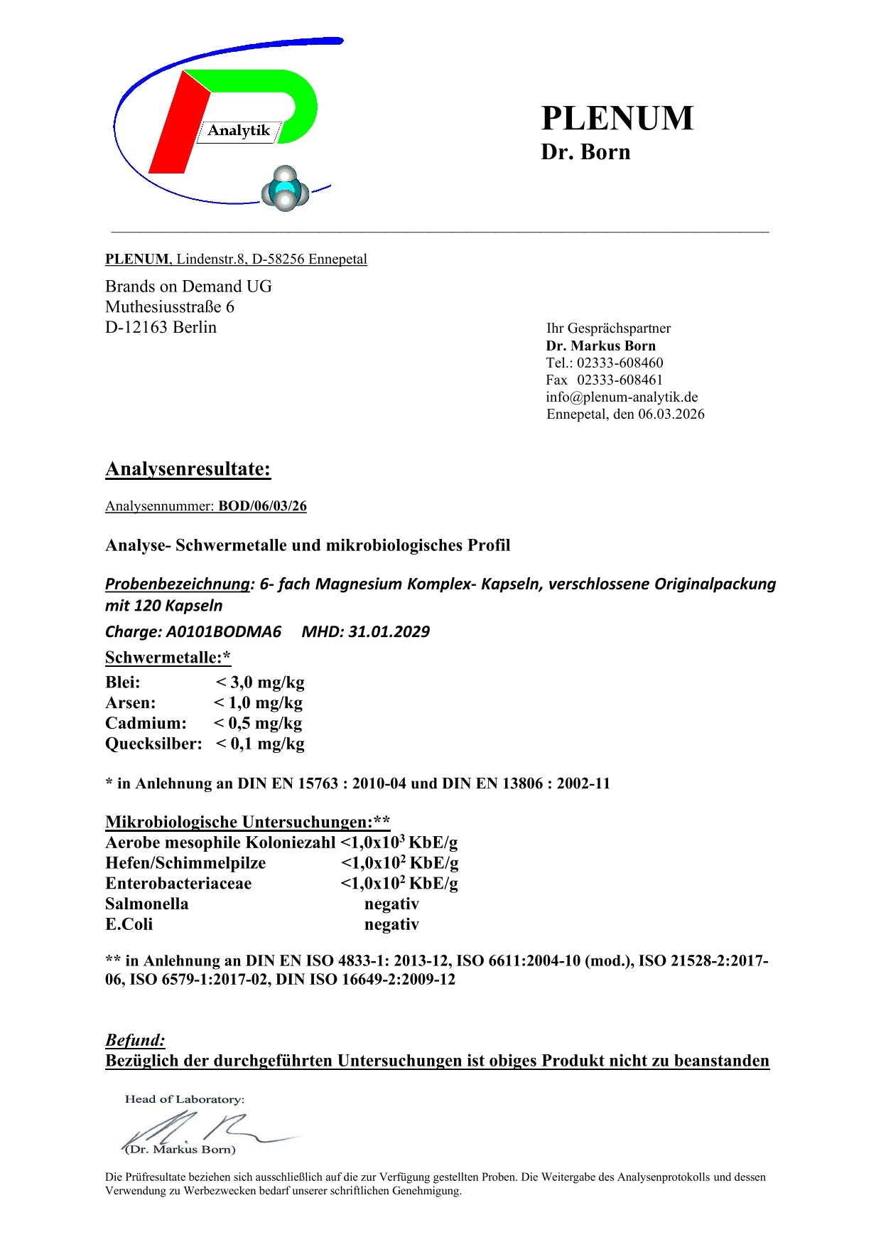 Magnesium 6x Komplex + B6 - 120 vegane Kapseln