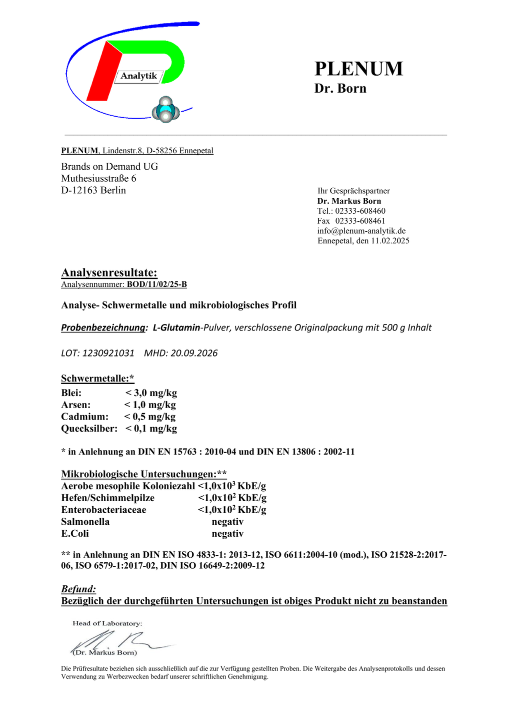 L-Glutamin Pulver Doypack - 500g