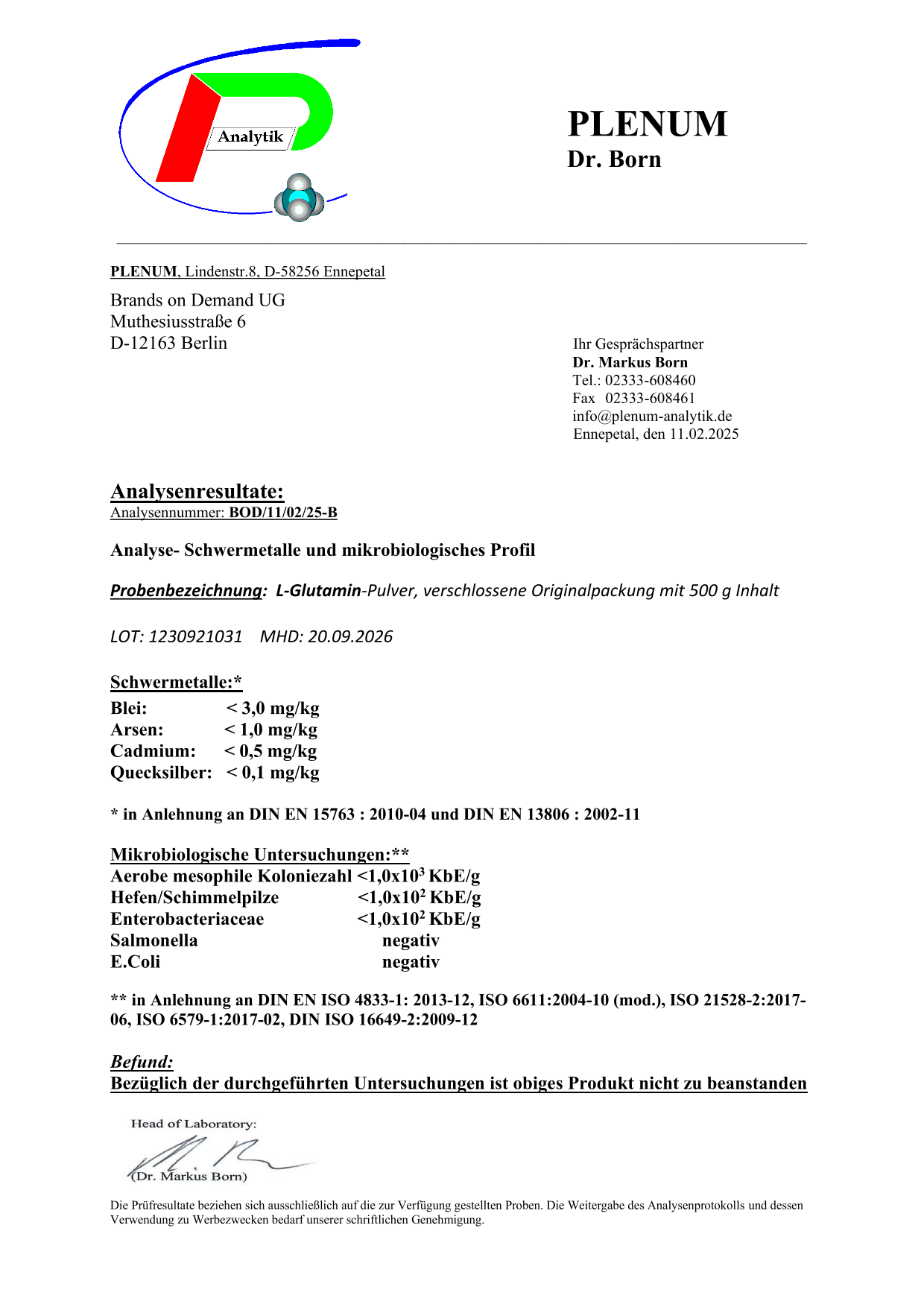 L-Glutamin Pulver Doypack - 500g