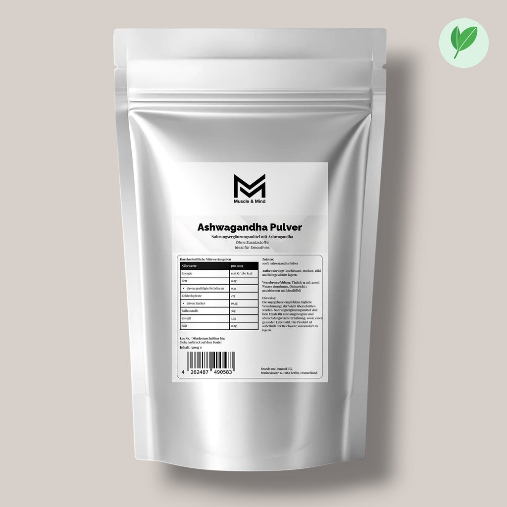 Muscle&Mind Ashwagandha Pulver – leicht verdaulich – 500g