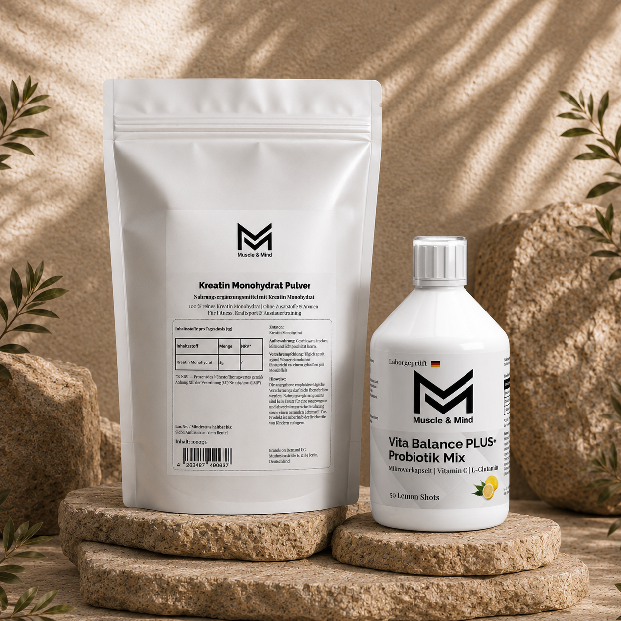 Muscle&Mind Daily Stack – Kreatin Monohydrat 1000g + Vita Balance Probiotik Mix 500ml