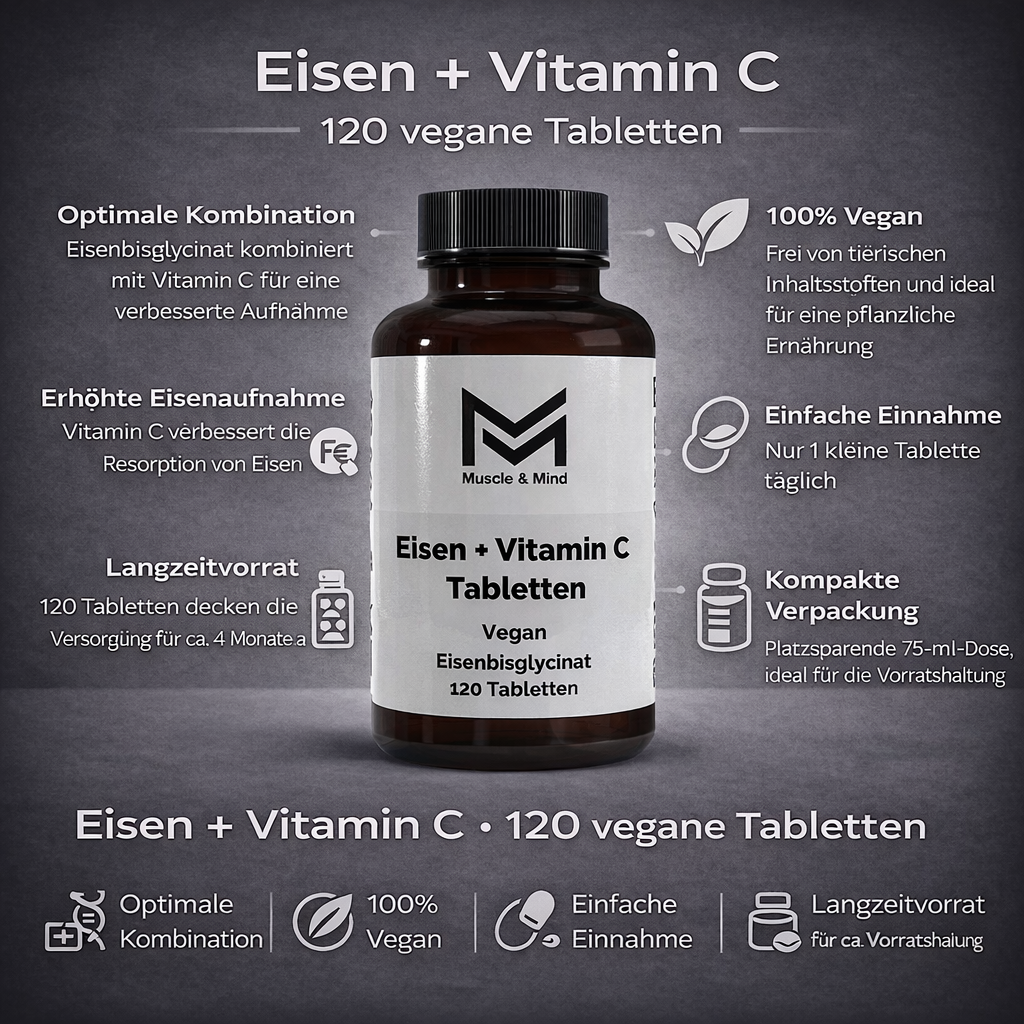 Eisen + Vitamin C - 120 vegane Tabletten