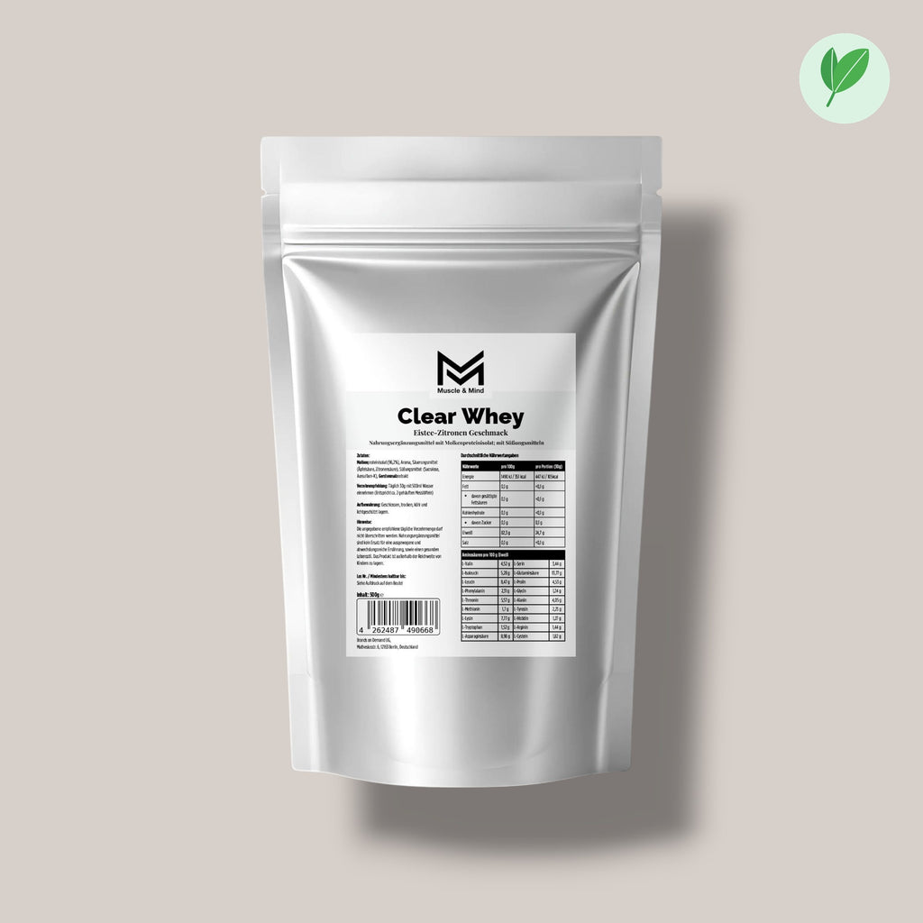 Muscle&Mind Clear Whey Protein Eistee Zitrone – leicht verdaulich – 500g