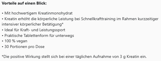 Kreatin Monohydrat - 180 vegane Tabletten
