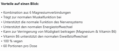 Magnesium 6x Komplex + B6 - 120 vegane Kapseln