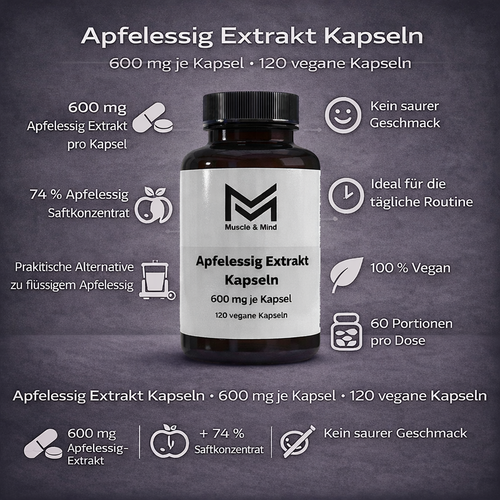Apfelessig Extrakt Kapseln (600mg je Kapsel) - 120 vegane Kapseln
