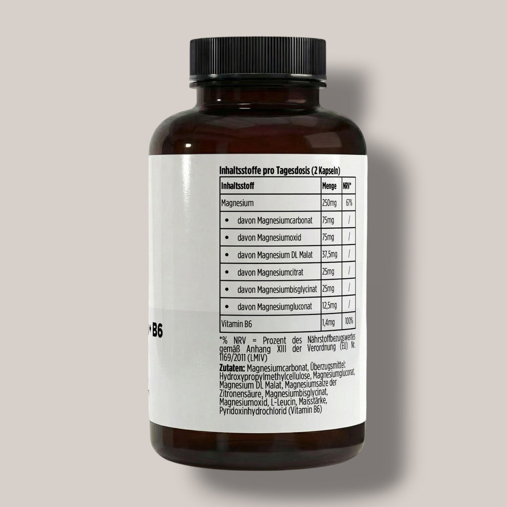 Magnesium 6x Komplex + B6 - 120 vegane Kapseln