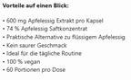 Apfelessig Extrakt Kapseln (600mg je Kapsel) - 120 vegane Kapseln