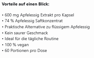 Apfelessig Extrakt Kapseln (600mg je Kapsel) - 120 vegane Kapseln